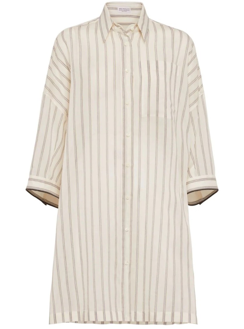 Brunello Cucinelli Long Sleeve Striped Shirt With Button-down Front In White