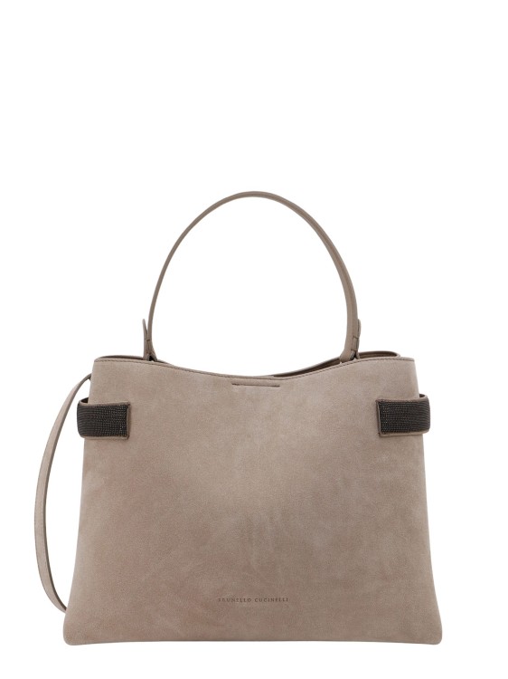 Shop Brunello Cucinelli Suede Handbag With Precious Band Detail In Brown