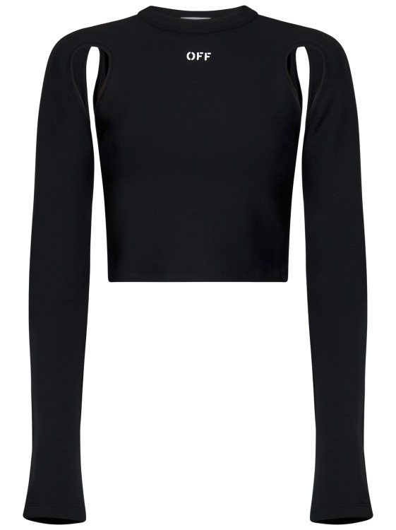 Shop Off-white Fitted Crop Top In Black Stretch Nylon