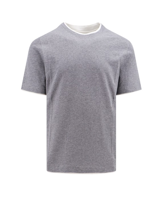 Shop Brunello Cucinelli Cotton T-shirt With Contrasting Profiles In Grey