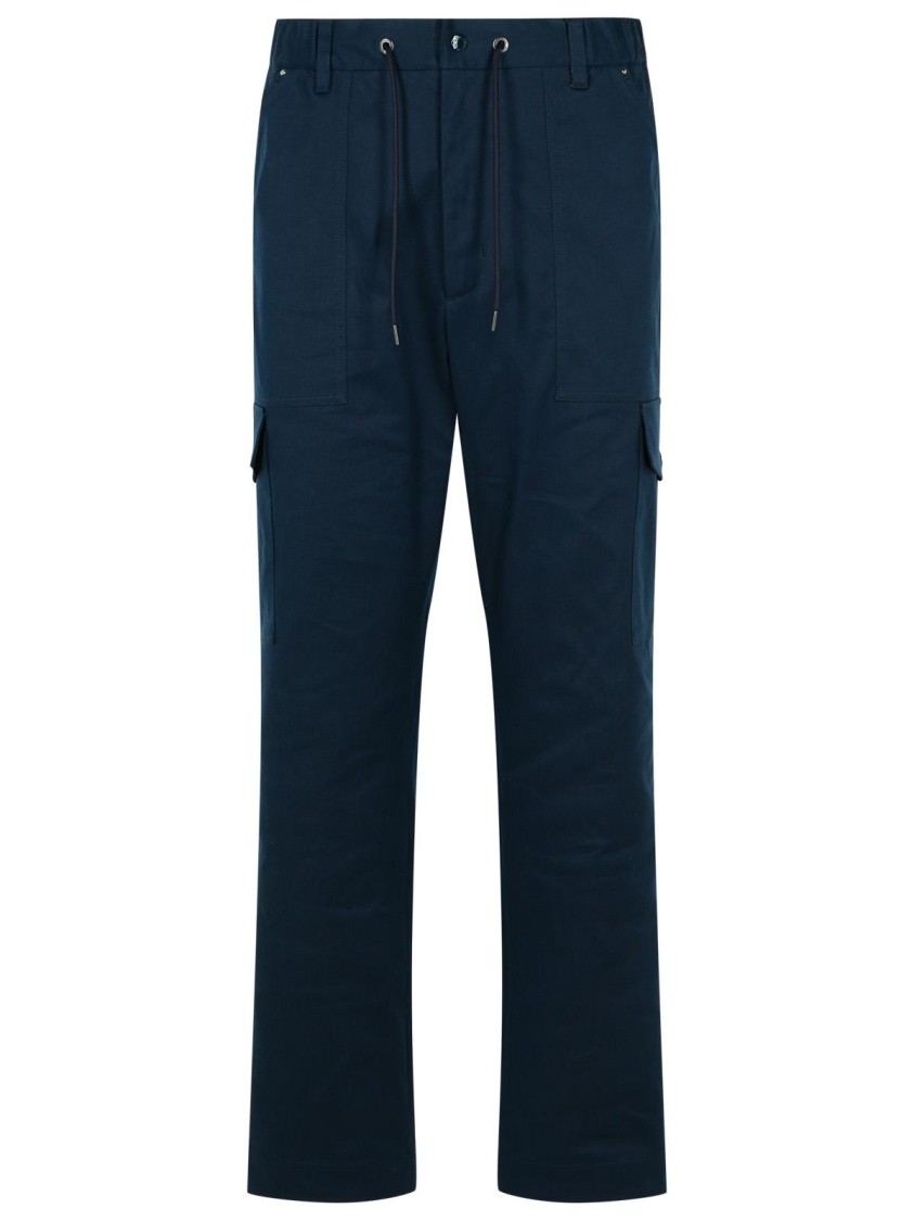 Moncler 'utility' Cotton Pants Featuring Cargo Pockets In Blue
