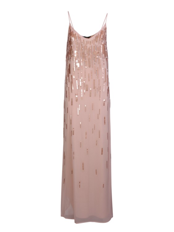 Shop Amen Embroidered Sequin Long Dress In Pink