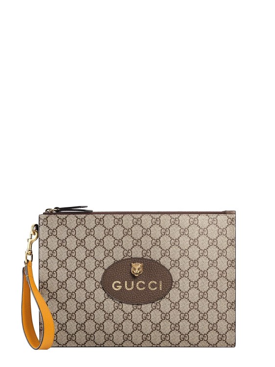 Shop Gucci Gg Supreme Clutch In Brown