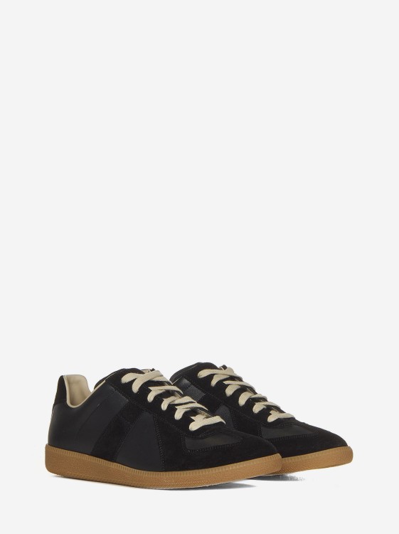 Shop Maison Margiela Replica Black Leather And Suede Sneakers