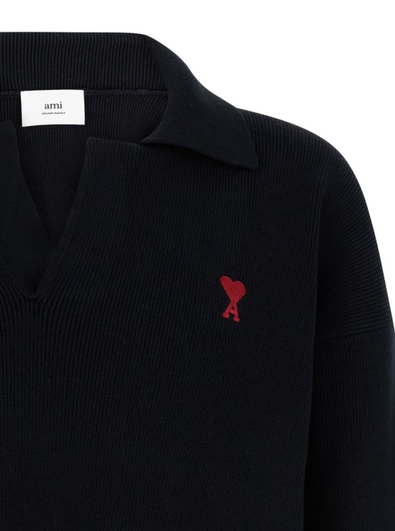 Shop Ami Alexandre Mattiussi Black Polo Sweater With Embroidered Logo