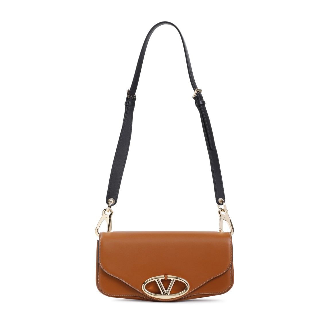 Valentino Tan Brown Calf Leather Logo Small Shoulder Bag In Brown