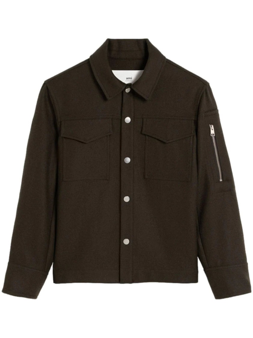 Ami Alexandre Mattiussi New Wool Button-down Coat Shirt In Black
