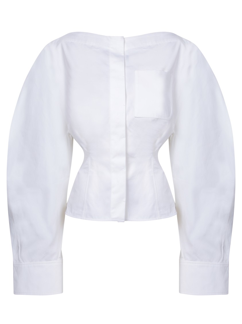 Shop Jacquemus Structured White Shirt With Unique Cut-out Back