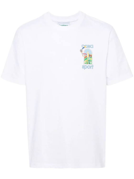 Shop Casablanca Le Jeu-print Cotton T-shirt In White