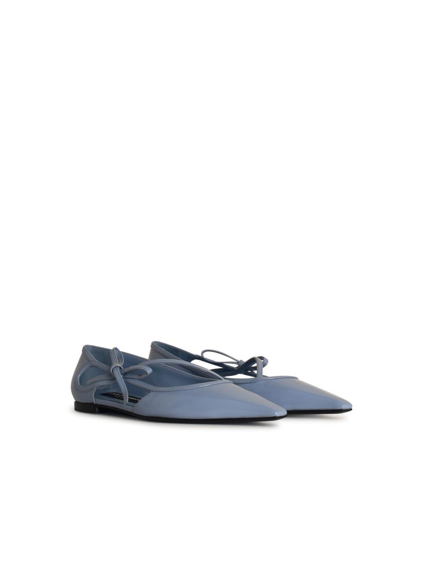 Dolce & Gabbana Mun Polished Leather Ballet Flats In Blue