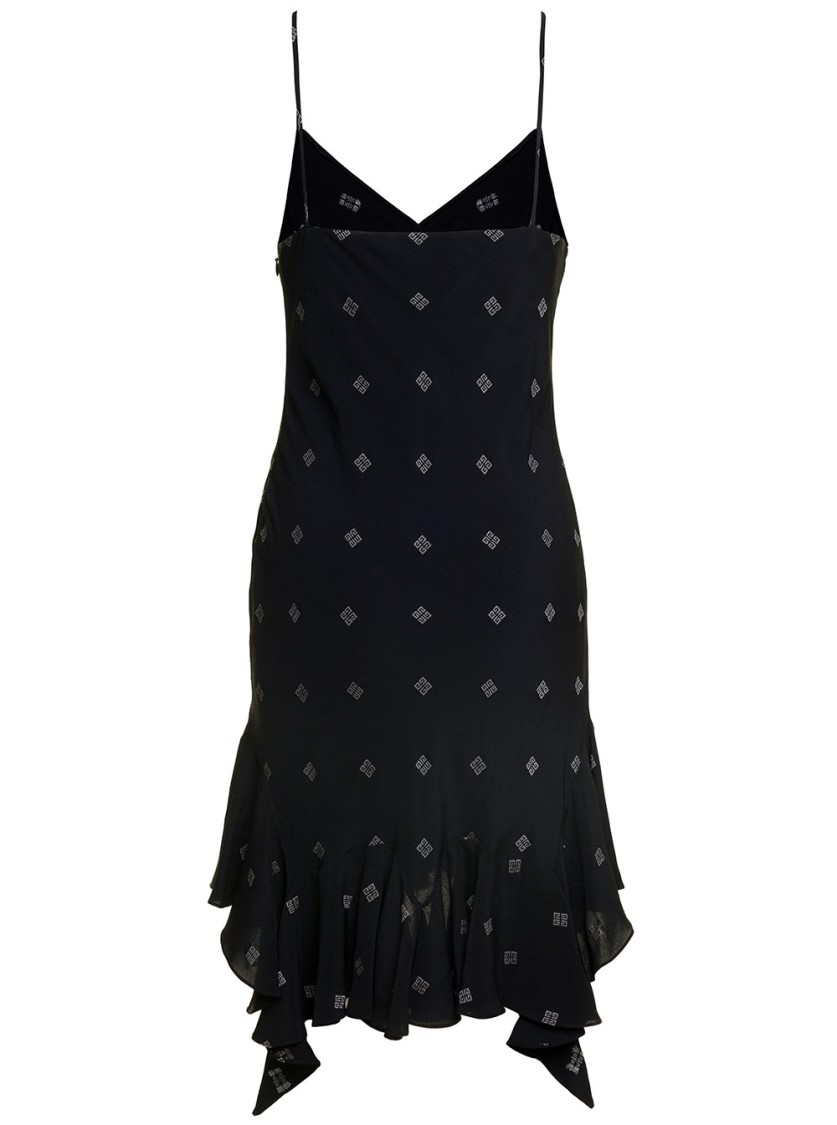 Shop Givenchy Black Mini Dress With Contrasting All-over 'monogram' Print In Wool Blend