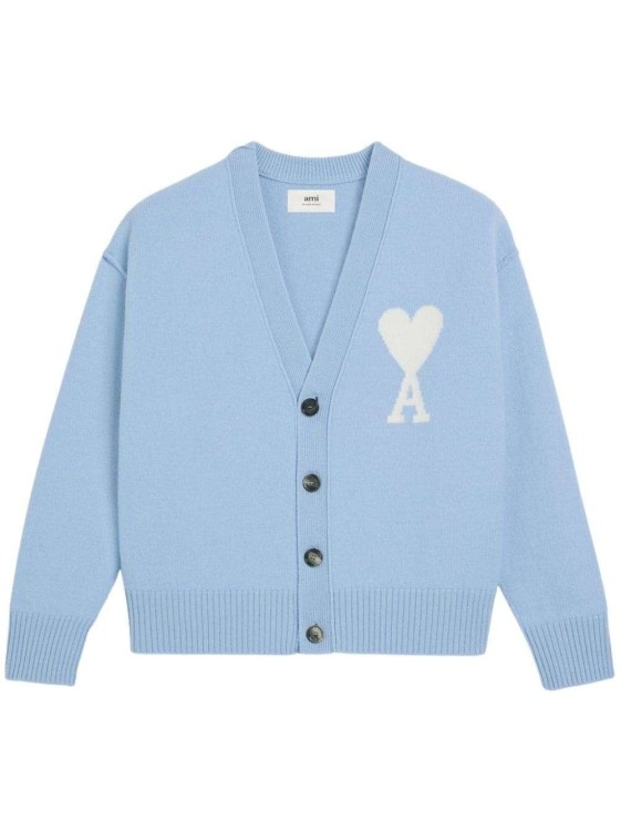 Shop Ami Alexandre Mattiussi Sky Blue Wool Knitwear Cardigan