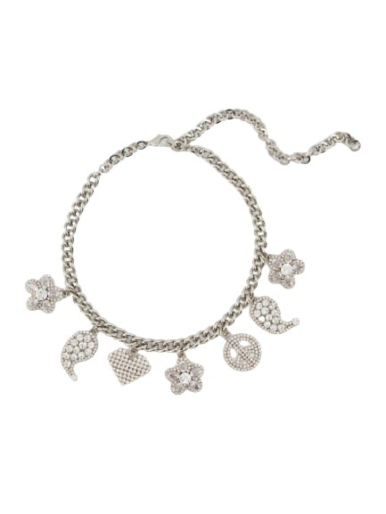 Shop Alessandra Rich Crystal Charms Necklace  - Silver - Brass