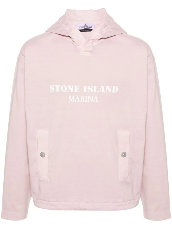Shop Stone Island Logo-print Cotton Hoodie In Pink