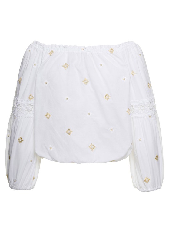 Shop Temptation Positano Off-shoulder Embroidered Blouse In White Cotton