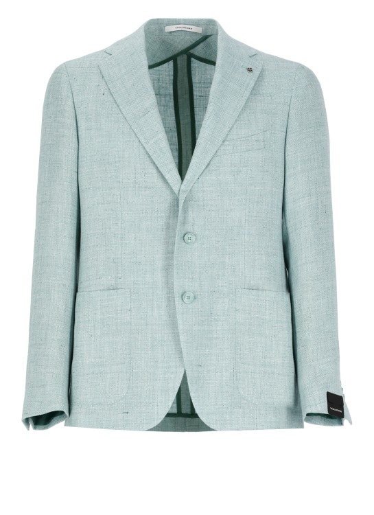 Shop Tagliatore Light Blue Linen And Wool Jacket In Grey