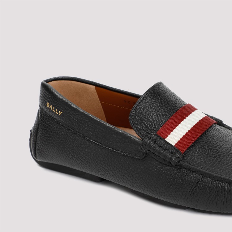Shop Bally Black Grained Calf Leather Perthy Driver Loafers