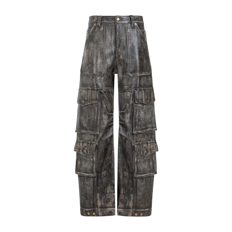 Golden Goose Vintage Brown Cow Leather Cargo Pocket Nappa Leather Pants In Gray