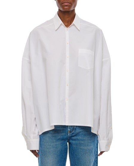 Shop Junya Watanabe Cropped Cotton Shirt In White