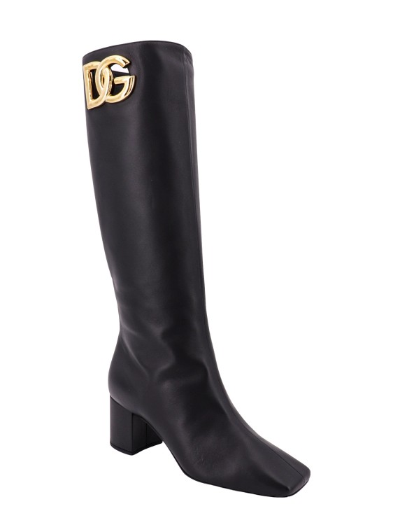 Shop Dolce & Gabbana Leather Boots With Metal Monogram In Black