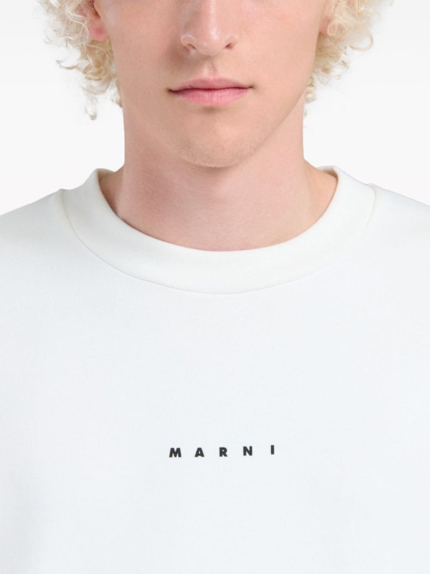 Shop Marni Classic Cotton Knit Sweatshirt With Minimalist Logo Design In White