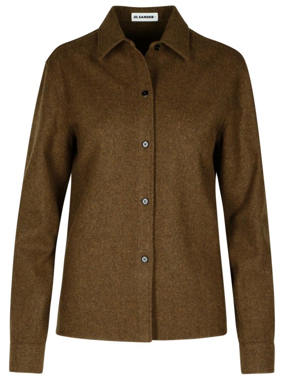 Jil Sander Wool Shirt With Collared Neck And Buttoned Cuffs In Brown