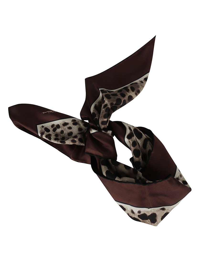 Dolce & Gabbana Silk Leopard Print Scarf In Brown