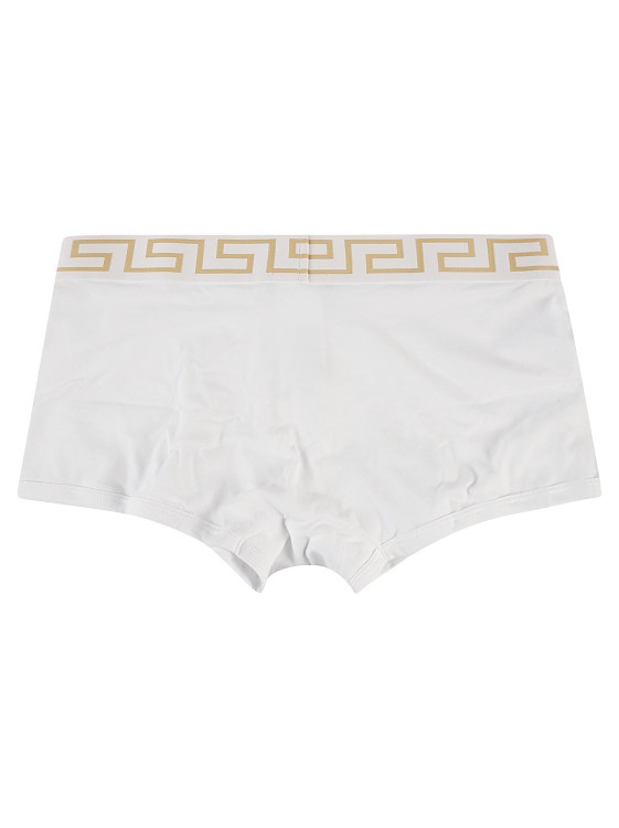 Shop Versace Medusa Greek Key Waistband Boxer Shorts In White