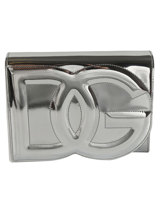 Shop Dolce & Gabbana Silver-tone Calf Leather Mirrored Finish Bag In White