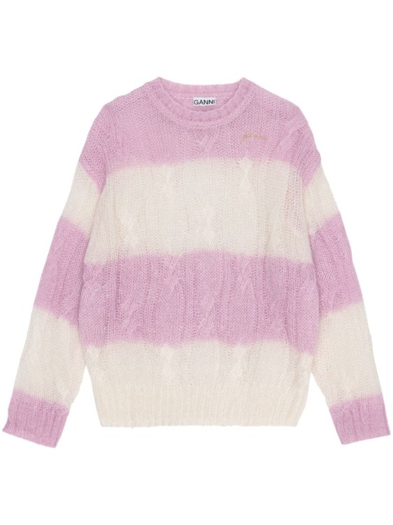 Ganni Striped Cable-knit Jumper In Pink