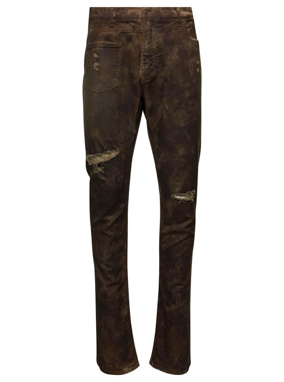 DOLCE & GABBANA BROWN FITTED JEANS WITH RIPPED DETAILS IN COTTON DENIM
