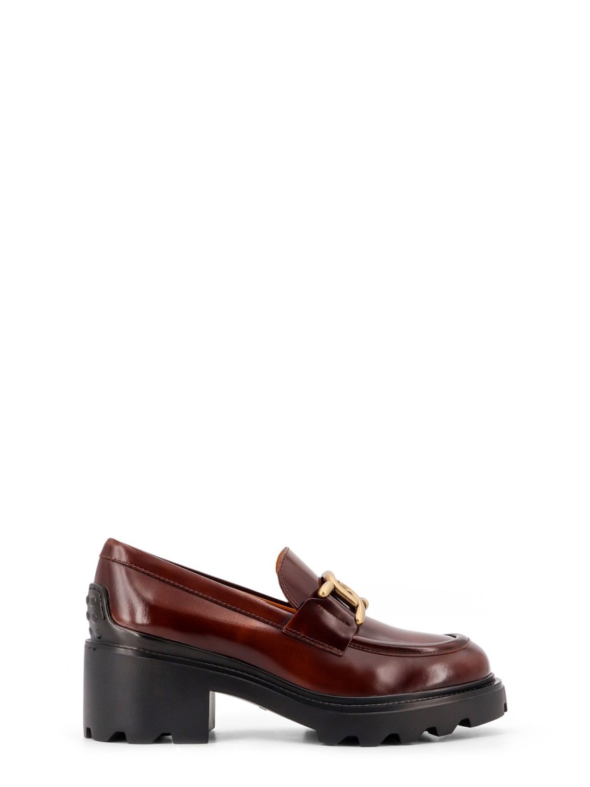 Tod's Leather Loafer With Frontal Metal Chain In Brown