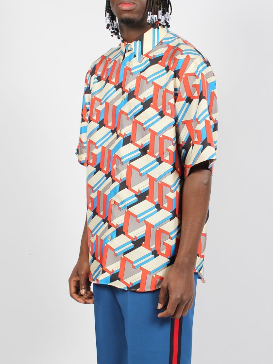 Shop Gucci Pixel Print Silk Shirt In Multicolor