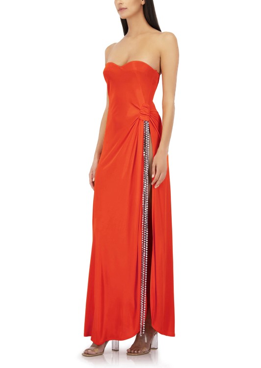 Shop Amen Orange Strapless Rhinestone-embellished Gown