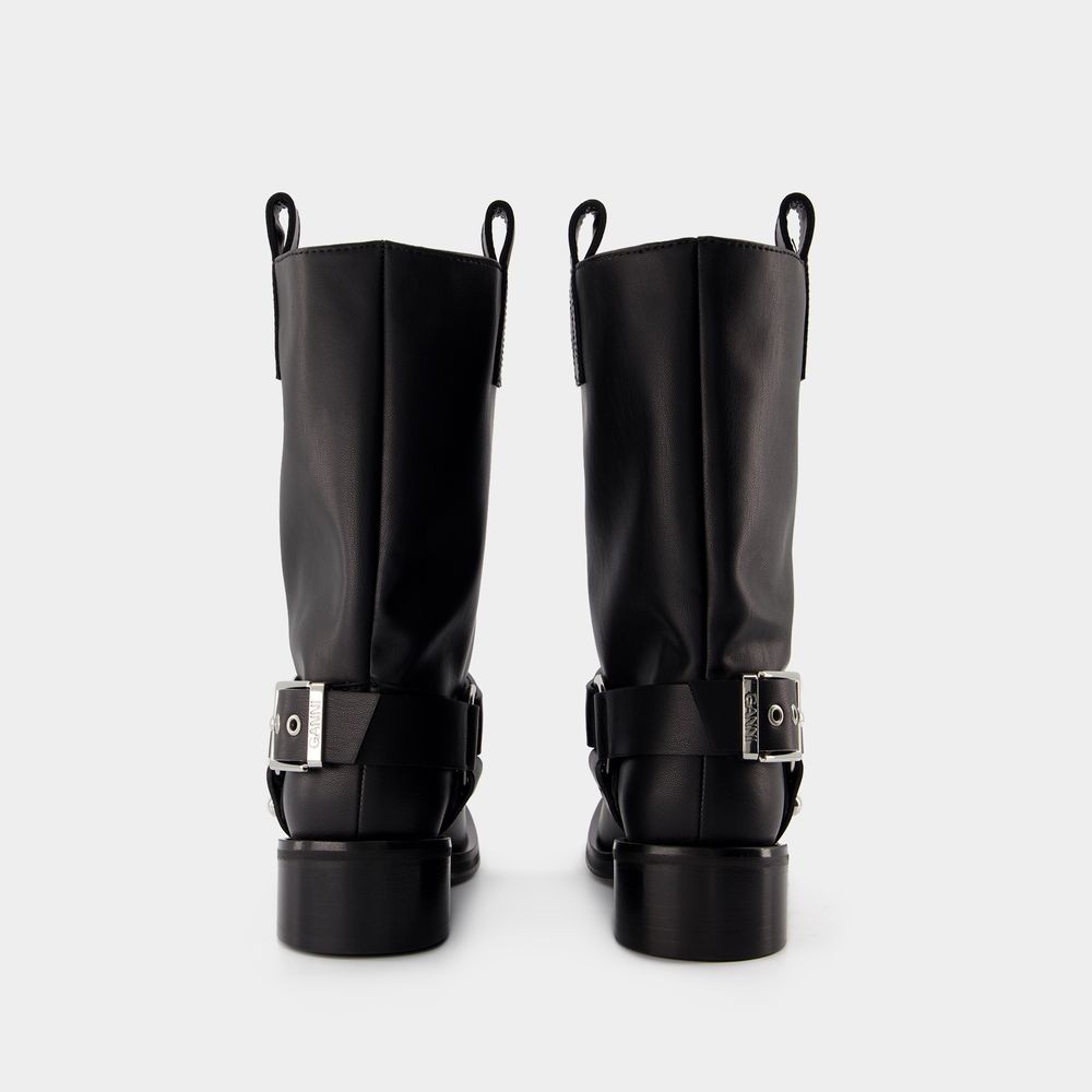 Shop Ganni Biker Tubular Boots - Synthetic Leather - Black