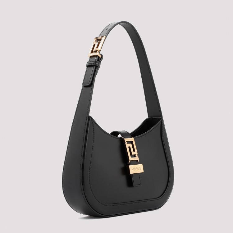 Shop Versace Black Calf Leather Small Hobo Handbag