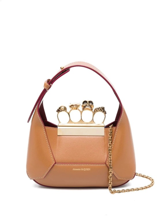 Shop Alexander Mcqueen The Jeweled Mini Hobo Brown Handbag