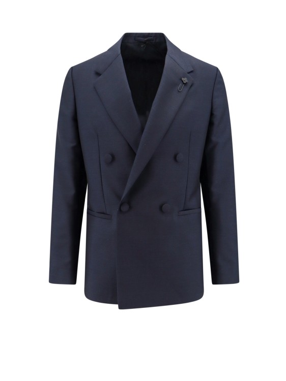 Shop Lardini Double-breasted Wool And Mohair Blazer In Blue