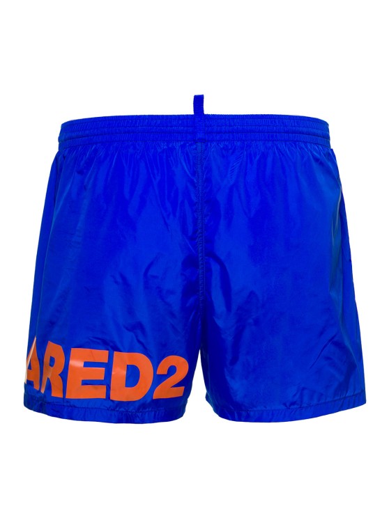Shop Dsquared2 Blue Swim Trunks With Logo Print In Polyammide