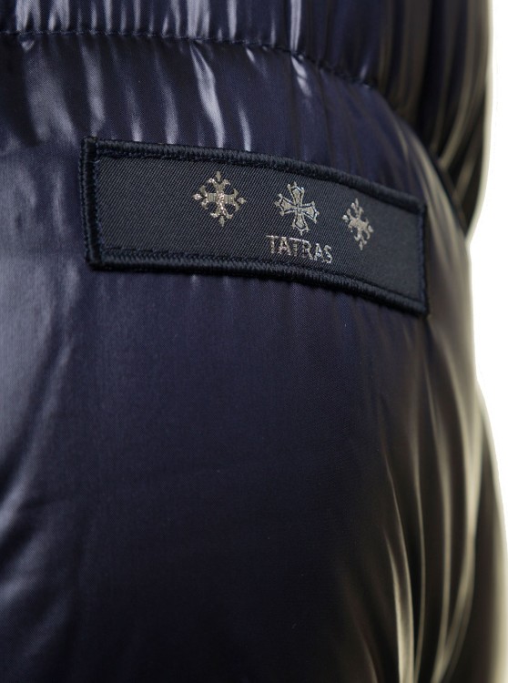 Shop Tatras 'mejikino' Long Blue Down Jacket With Hood And Logo Patch In Shiny Nylon