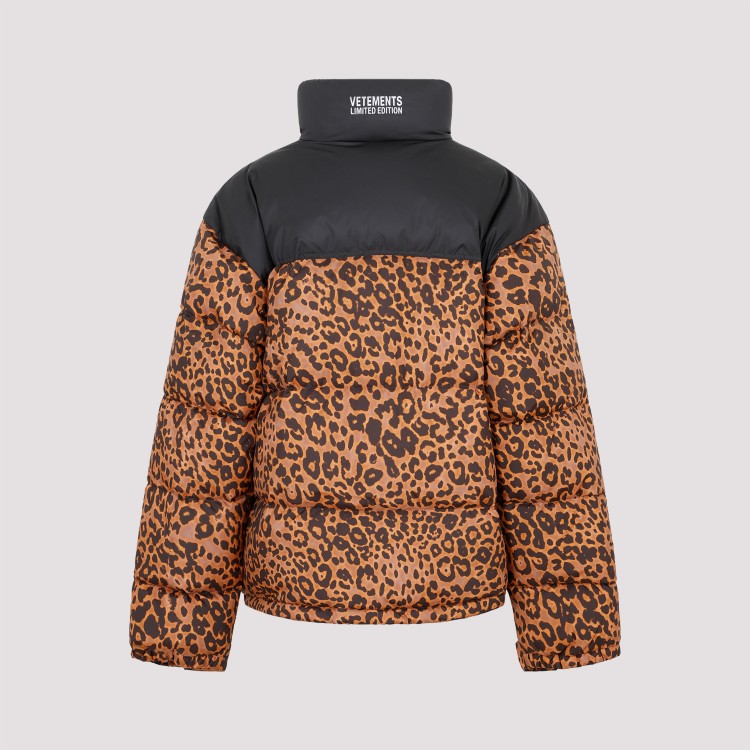 Shop Vetements Leopard Logo Puffer Jacket In Brown