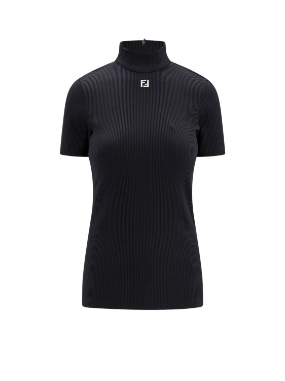 Shop Fendi Ribbed Jersey Top In Black