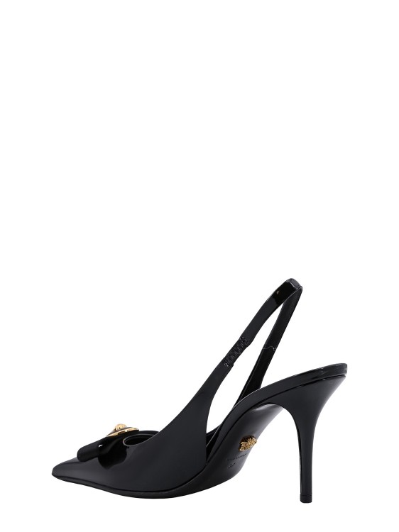 Shop Versace Patent Leather Slingback With Gianni Ribbon Bow In Black