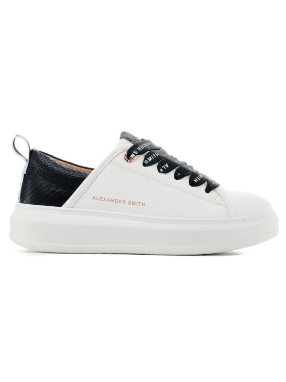 Alexander Smith White Vegan Sneakers With Black Python Printed Spur And Tongue