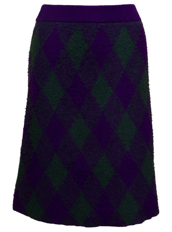 Shop Burberry Midi Purple Skirt With Argyle Print In Wool