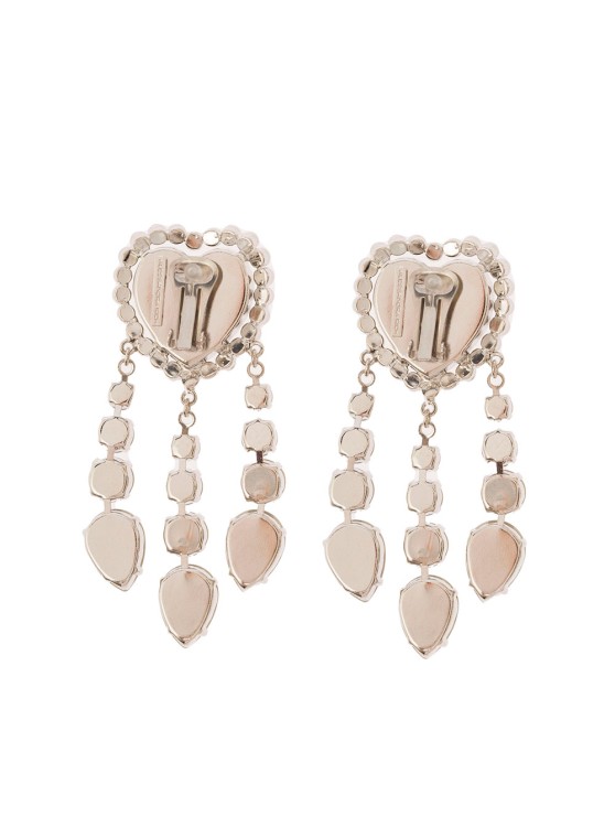 Shop Alessandra Rich Silver-colored Heart-shaped Clip-on Earrings With Crystal Pendants In Hypoallergenic Brass
