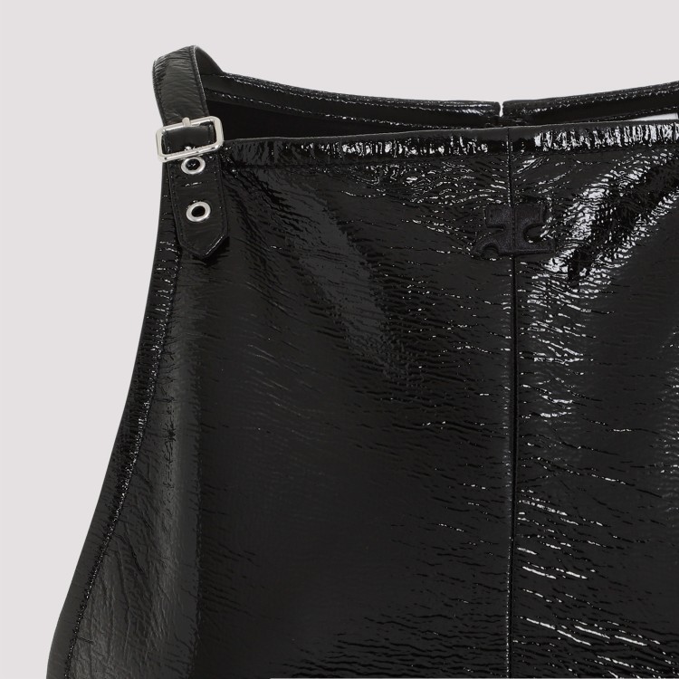 Courrèges Buckle-detailed Patent-finish Minidress In Black