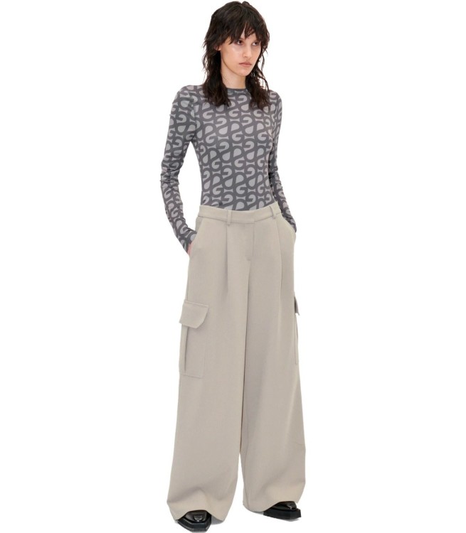 Shop Stine Goya Olani Beige Wide Leg Trousers In Grey