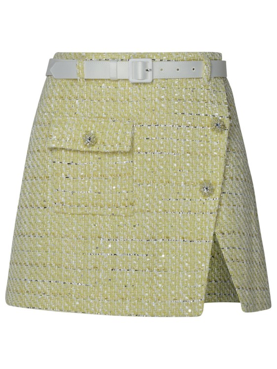 Shop Self-portrait Bouclè Miniskirt In Yellow Polyester Blend In Neutrals