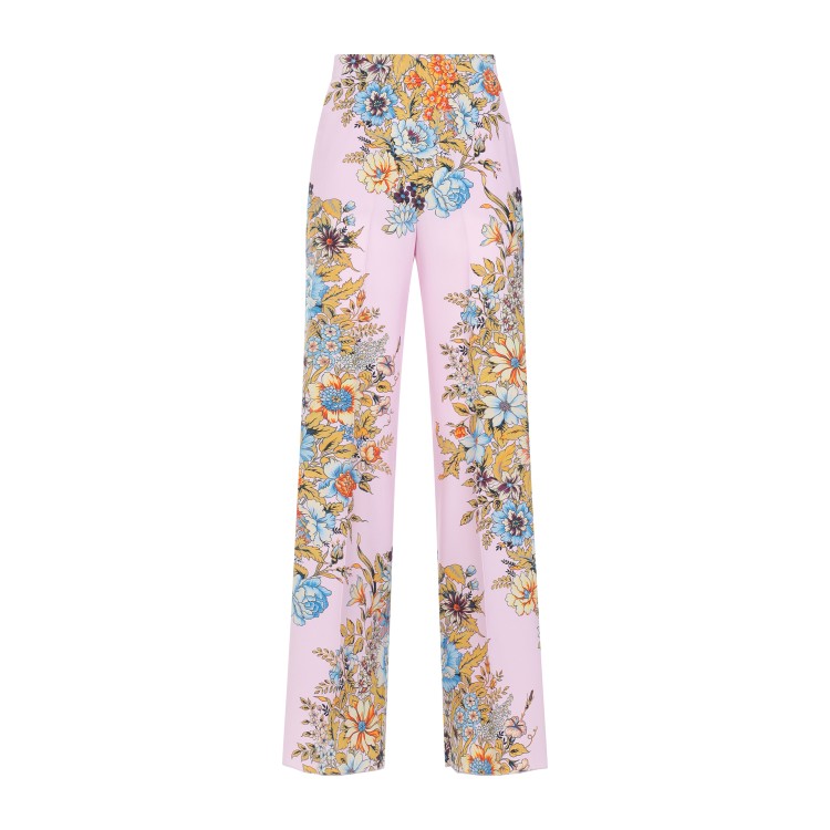 Etro Floral High-rise Silk Wide-leg Pants In Purple